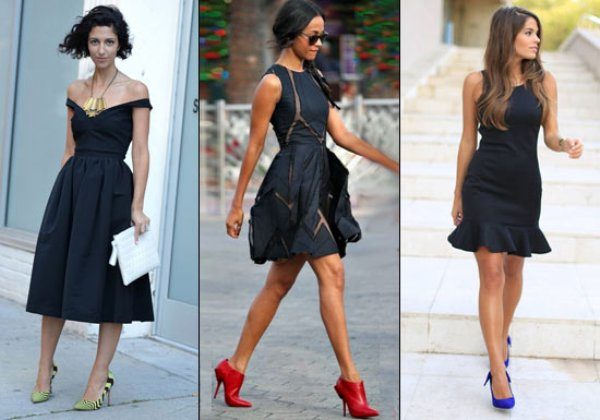 colored heels with black dress